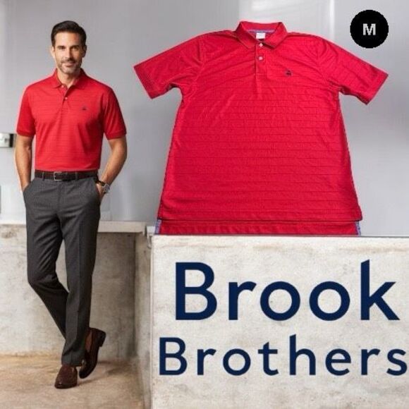 MEN BROOKS BROTHERS 1818 PERFORMANCE POLO SHIRT ORIGINAL FIT M Red ⛳️ Golf - Picture 1 of 8